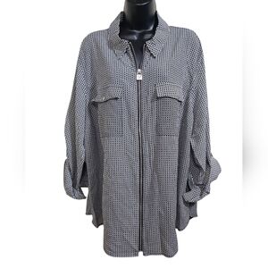 NEW Michael Kors Geometric Black White Full Zip-Up Blouse 3X